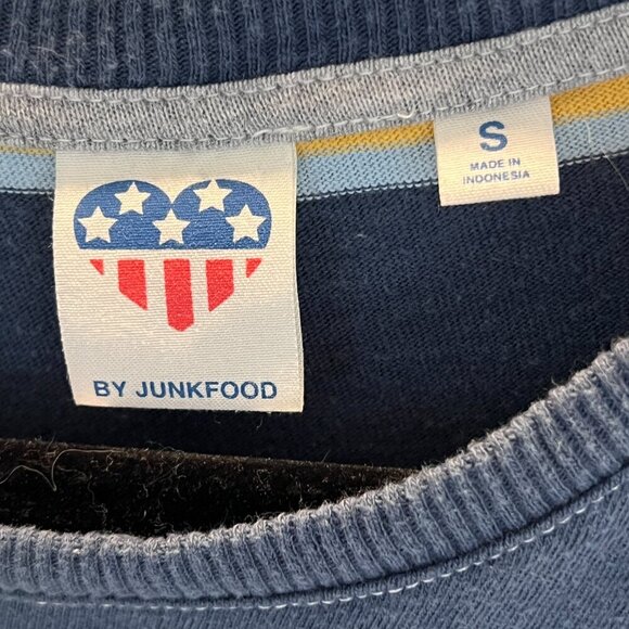 Junk Food Clothing T Shirt Dress Short Sleeve Wide Striped Blue White Size Small - Picture 3 of 8